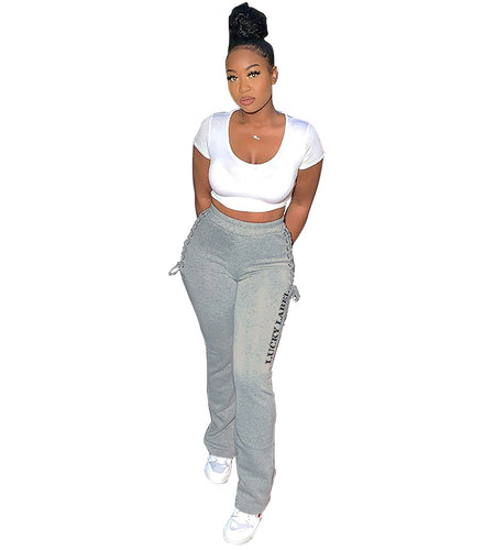 Women's Solid Color Casual Pants with Side Eyelet Design