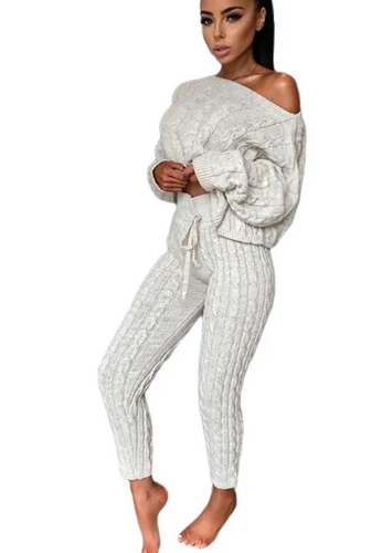 Autumn-Winter Knitted Two-Piece Tracksuit for Women