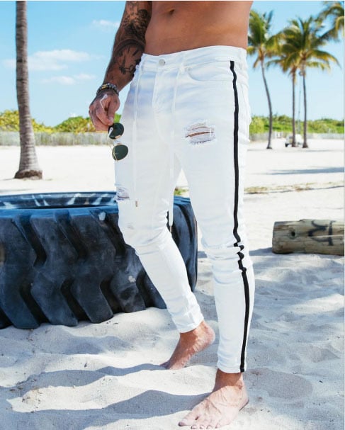Load image into Gallery viewer, Men's Skinny Ripped Denim Pants with Patch Details
