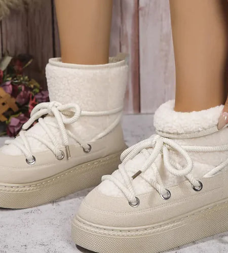 Fashion Lace-up Snow Boots Winter Flat Thick-soled Height-enhancing Cotton Shoes For Women Casual Warm Short Boot