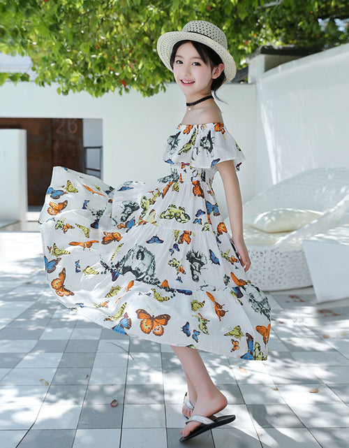 Load image into Gallery viewer, Girls' Bohemian Floral Butterfly Cotton Maxi Dress
