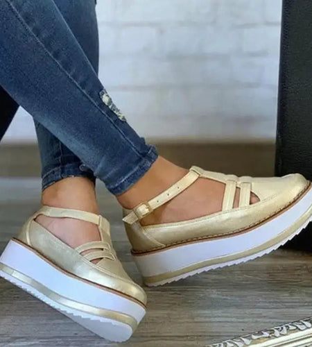 Buckle muffin thick hollow Shoe