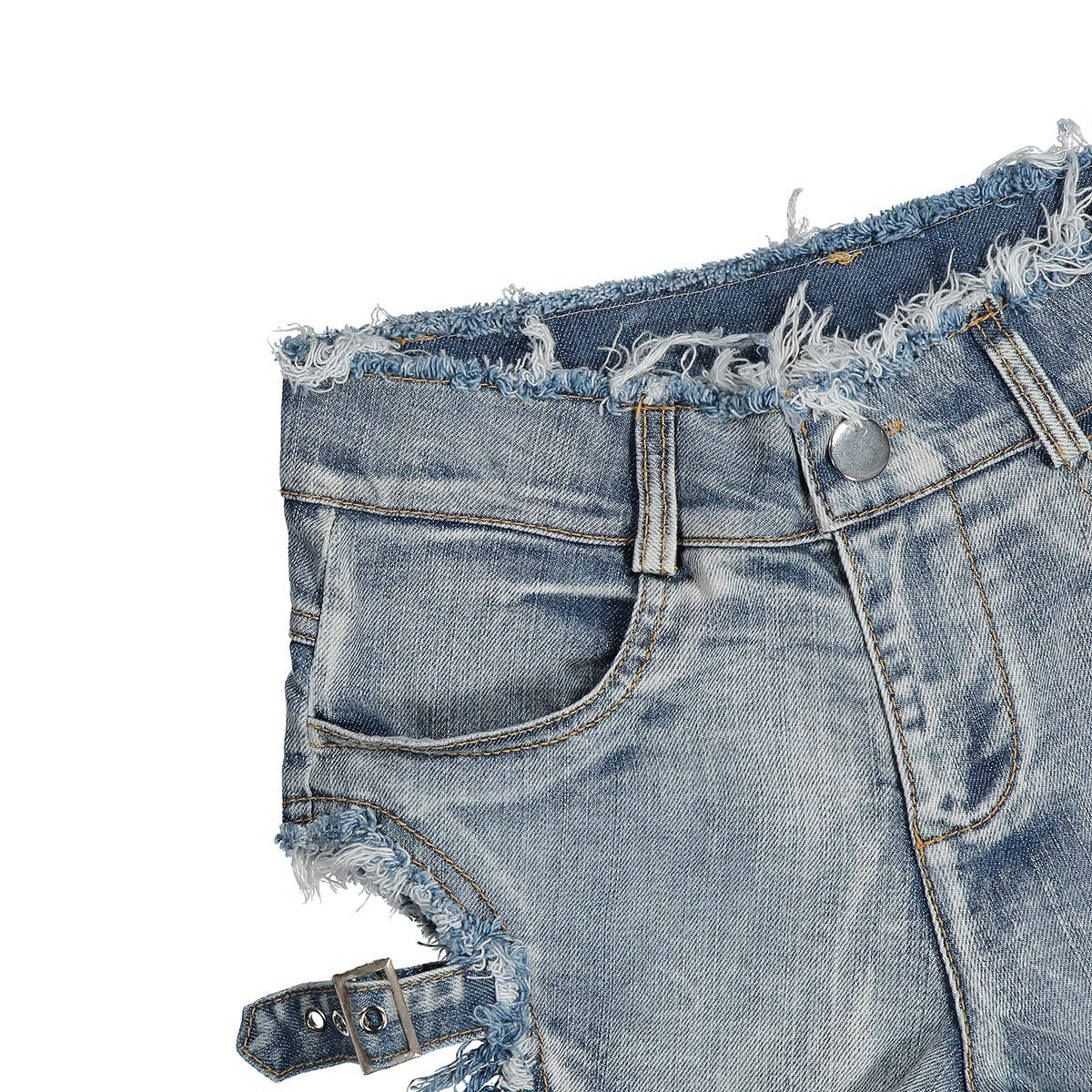 High-Waisted Ripped Denim Shorts for Clubbing