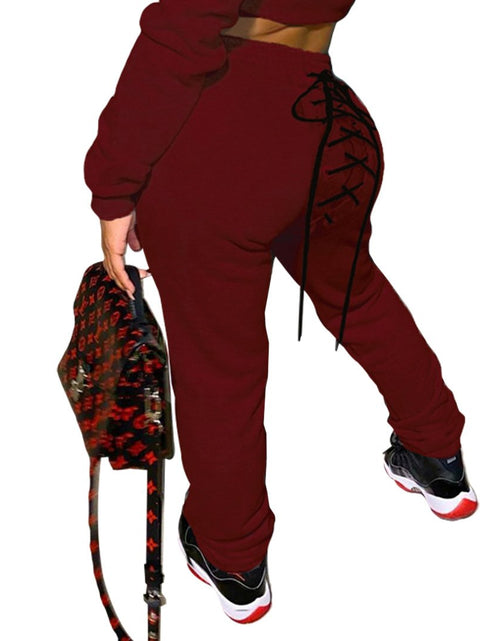 Load image into Gallery viewer, Solid Color Casual Eyelet Sweater and Sweatpants Set
