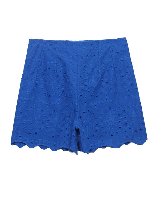 Load image into Gallery viewer, Embroidered High Waist Hollow Design Shorts
