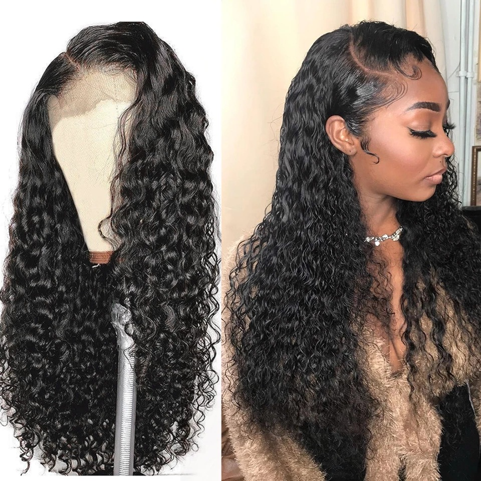 Black Lace Long Curly Wig – Heat-Resistant Synthetic
