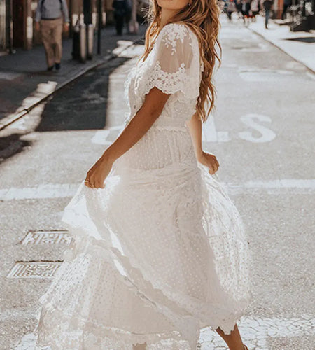 Hollow Out White Dress Sexy Women Lace Long Dress