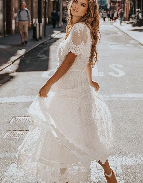 Load image into Gallery viewer, Hollow Out White Dress Sexy Women Lace Long Dress
