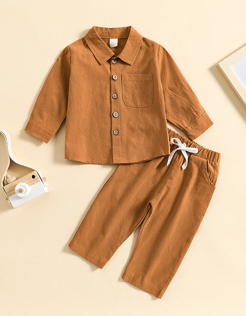 Load image into Gallery viewer, Boys' Cotton Linen Standing Collar Casual Outfit Set
