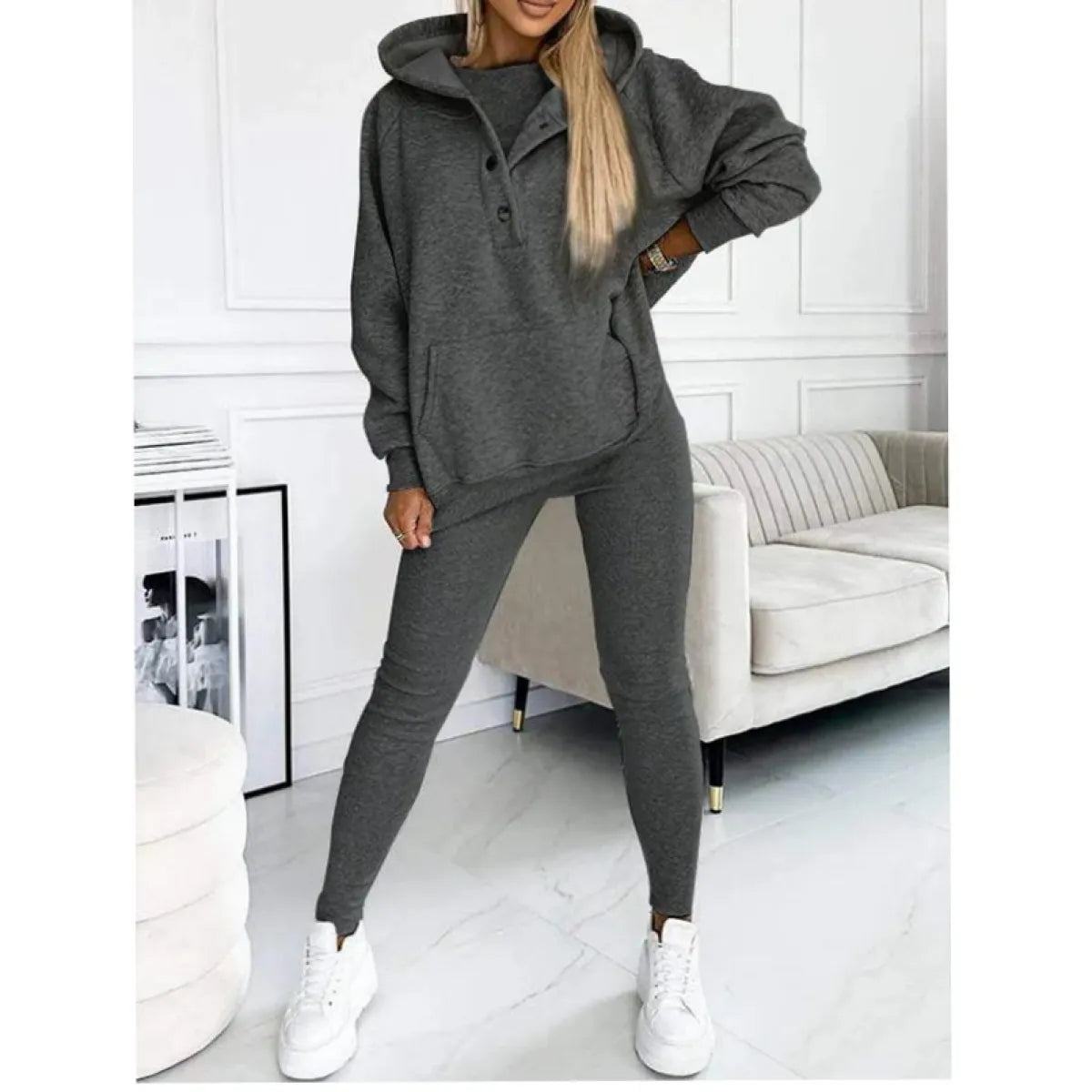 Women's Solid Color Vest Hoodie And Pants Set