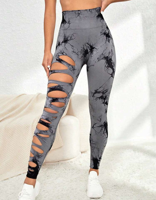 Load image into Gallery viewer, High Waist Hollow Tie-Dye Yoga Fitness Pants
