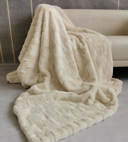 Soft Sofa with Mink Embossed Fur Blanket