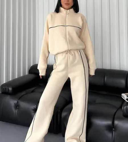 Women's Long Sleeve Half-Turtleneck Cardigan & Trousers Set