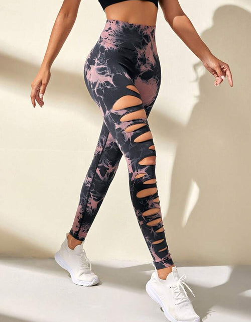 Load image into Gallery viewer, High Waist Hollow Tie-Dye Yoga Fitness Pants
