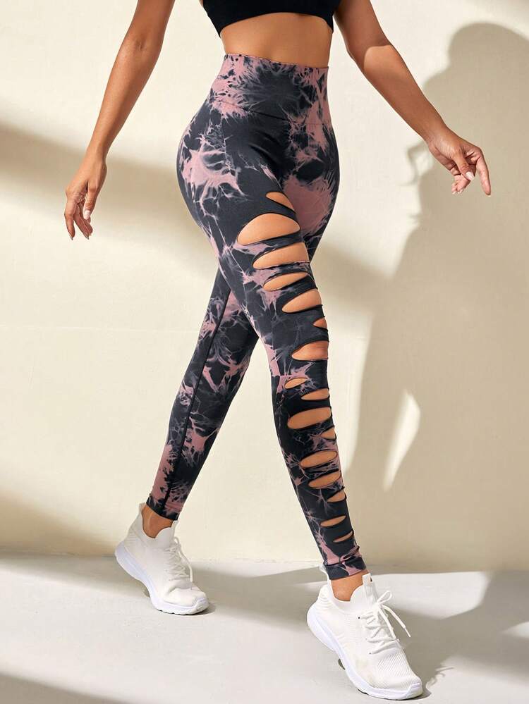 High Waist Hollow Tie-Dye Yoga Fitness Pants