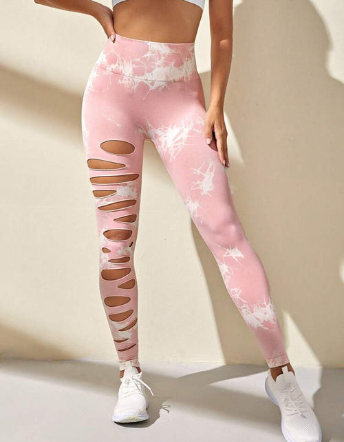 Load image into Gallery viewer, High Waist Hollow Tie-Dye Yoga Fitness Pants
