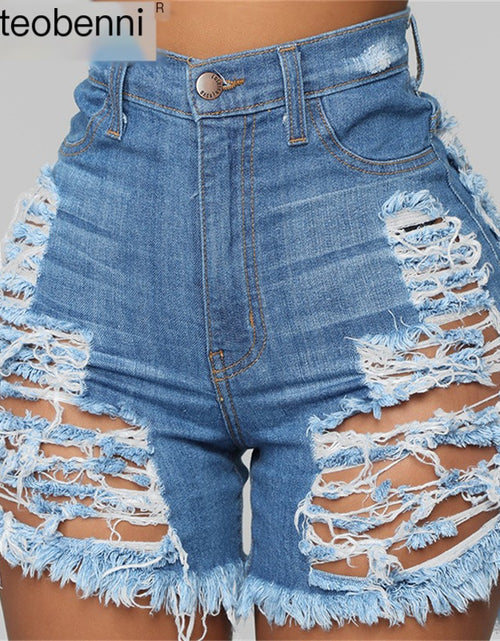 Load image into Gallery viewer, High Waist Cut Hollow Denim Shorts for Summer

