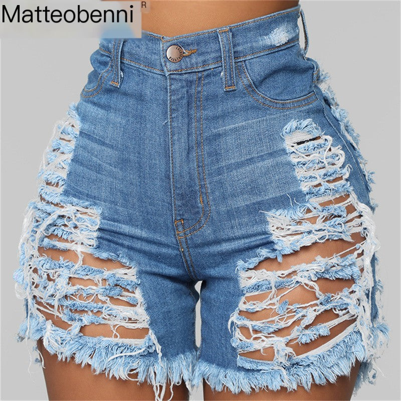 High Waist Cut Hollow Denim Shorts for Summer