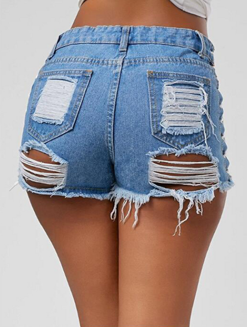 Load image into Gallery viewer, Denim Hot Pants with Eyelet Lace-Up Detail
