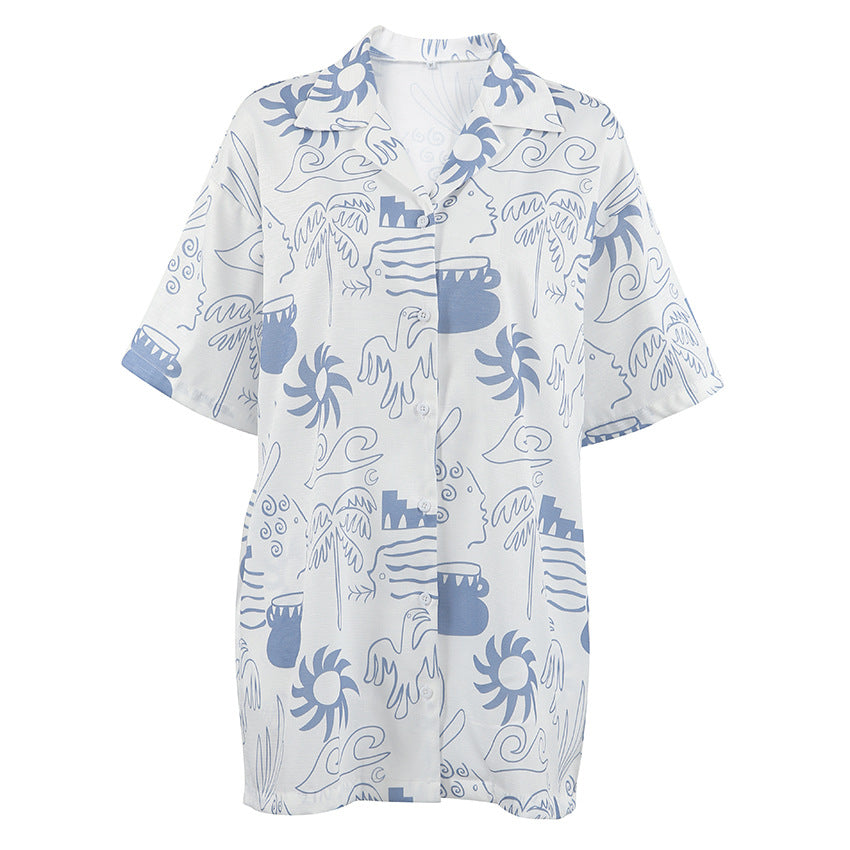 2023 Spring Summer Women's Printed Two-Piece Pajamas Set