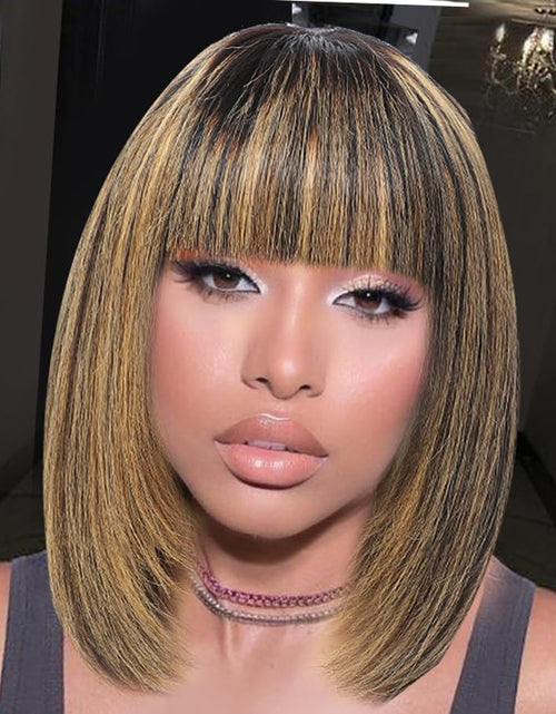 Load image into Gallery viewer, KPROYU Bob Wig With Bangs Human Hair 1B/27 Short Hair Wigs For Black Women Human Hair Glueless 8 Inch Bob Wig Human Hair Glueless 2.5X1 Inch Straight Wigs Human Hair
