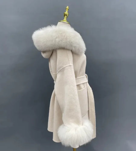 Fur Collar Hood Woolen Coat