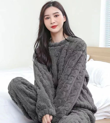 Flannel Warm Blouse And Pants Female Thickened Loungewear
