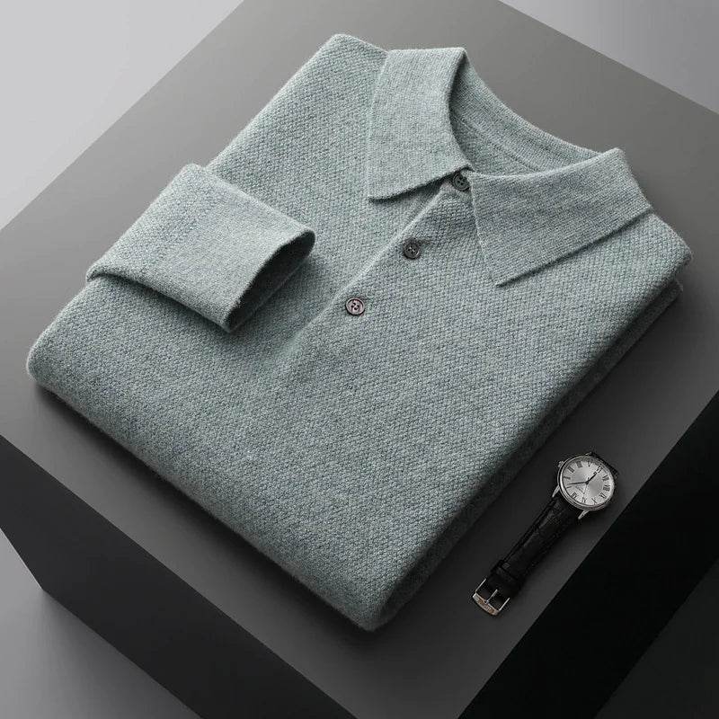 Men's Solid Color Polo Collar Knitted Cardigan