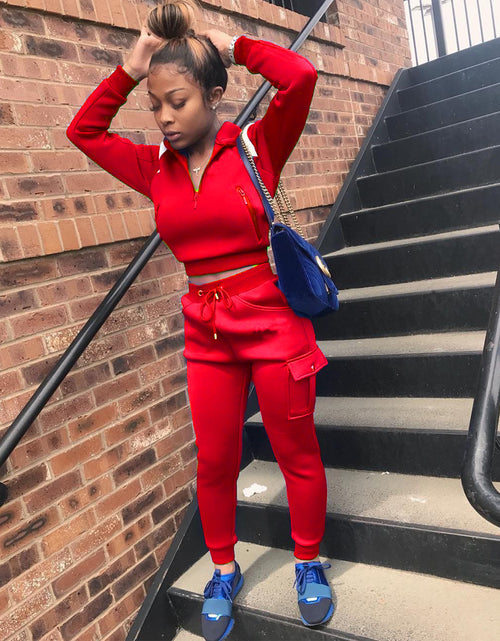 Load image into Gallery viewer, Autumn Winter Women's Color Block Hoodie Set
