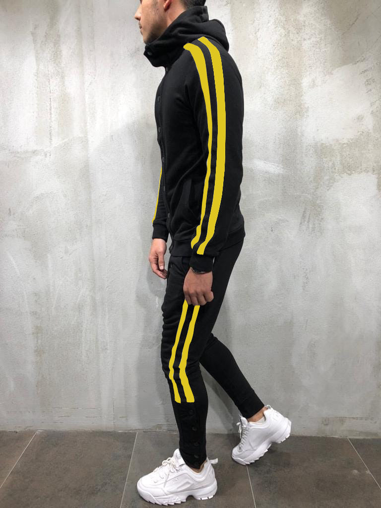Men's Fashion Hoodie Button Cardigan with Color Block Set