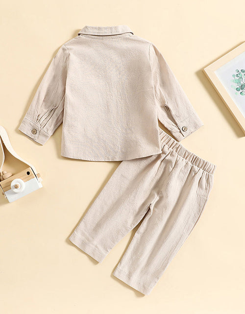 Load image into Gallery viewer, Boys' Cotton Linen Standing Collar Casual Outfit Set
