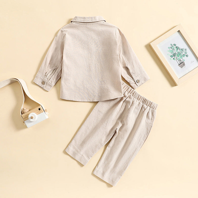Boys' Cotton Linen Standing Collar Casual Outfit Set