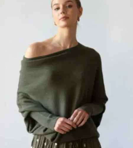 Off One Side Shoulder Knitted Sweater