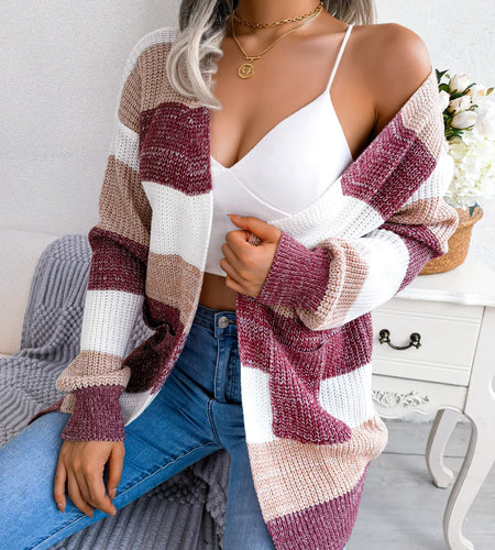 Women's Plaid Lantern Sleeve Cardigan