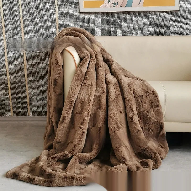 Soft Sofa with Mink Embossed Fur Blanket