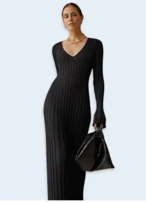 V-neck Knitted Dress Women's Slim Bottoming Shirt