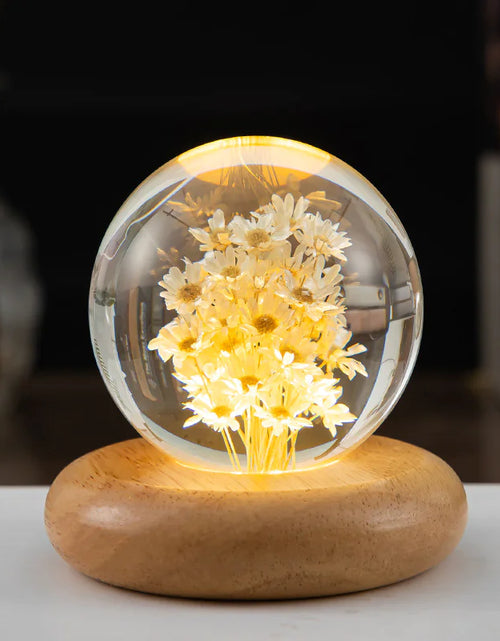 Load image into Gallery viewer, LED Flower Crystal Ball Night Light with Wooden Base
