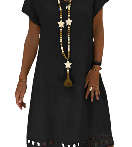 Black V-Neck Hollow-Out Midi Dress