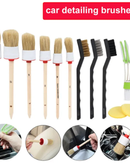 Load image into Gallery viewer, Car Washing Brush Pig Bristles Round Head Paint Car Cleaning Brush With Wooden Handle
