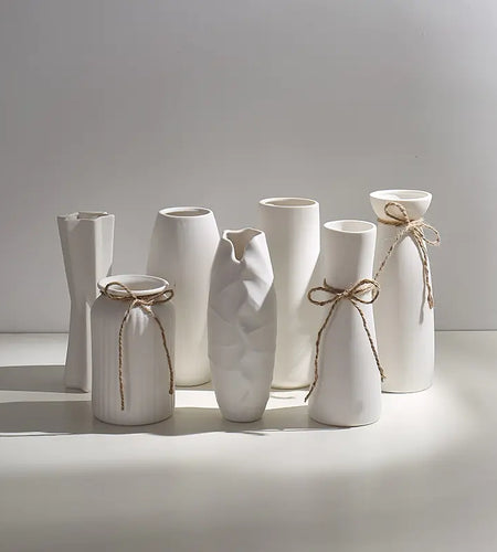 Modern Minimalist White Hemp Rope Ceramic Vase