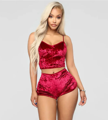 Hollow Sexy Slim Velvet Lace Two-Piece Suit