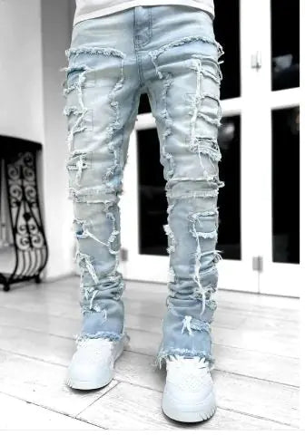 Load image into Gallery viewer, Men's Ripped Stacked Jeans
