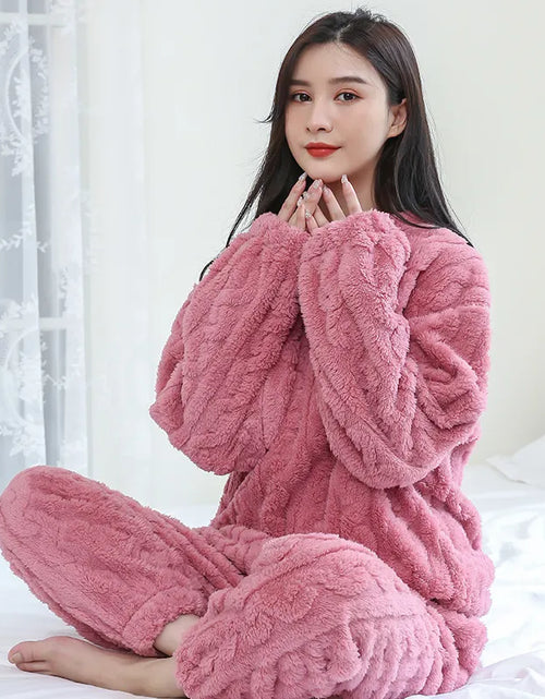 Load image into Gallery viewer, Flannel Warm Blouse And Pants Female Thickened Loungewear
