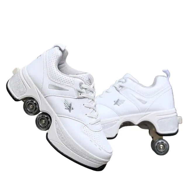 Leather Kids Four Wheels Roller Skate Shoes