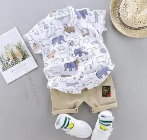 Load image into Gallery viewer, 2021 Cartoon Dinosaur Print Toddler Boy Summer Set: Shirt + Pants
