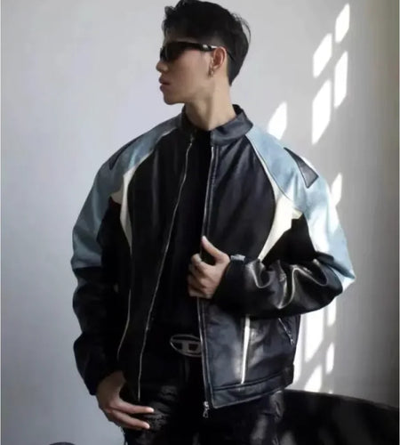 Men's Windproof Leather Motorcycle Jacket