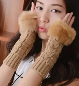 Women Plush Half Finger Gloves