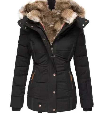 Fur collar long sleeve slim-fit cotton coat