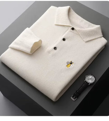 Men's Solid Color Polo Collar Knitted Cardigan