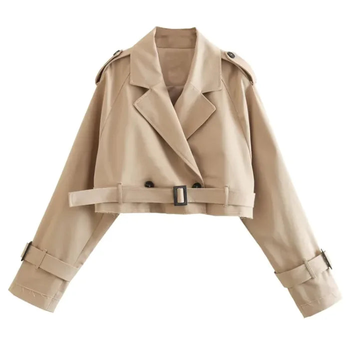 Women's Clothing With Belt Long Sleeves Short Trench Coat